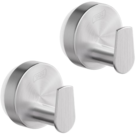 TAILI Ganchos ventosa para baño, 2 piezas, redonda tipo C, Plata | Acero inoxidable, sin taladro, reutilizables, para toallas y albornoces, ideal para baño y cocina