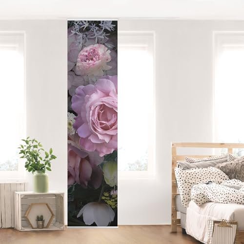 micasia Schiebegardine halbtransparent 60er Paneel Klett Blumen Textil lichtdurchlässig - Rose Modern Flächenvorhang rosa Wohnzimmer Schlafzimmer 2465 (60x250 cm - 1 St.)