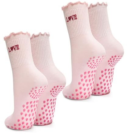 Yoga Rutschfeste Pilates Socken Frauen, Antirutschsocken Grip Grippy Stoppersocken Damen Erwachsene Mid-Calf Atmungsaktive (DE/NL/SE/PL, Numerisch, 35, 41, Regular, Regular, 2 Paar-Rosa)