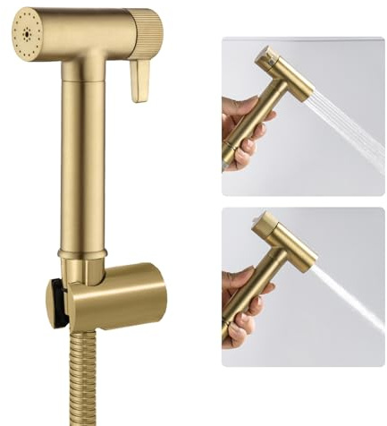 WRKMH Kit Douchette WC Or Brossé Douchette Toilette Laiton Douchette WC Kit Complet avec Pulvérisateur Double Fonction, 1.2m Tuyau de Douche, Support