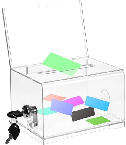 Boîte de dons en acrylique verrouillable, urne de vote transparente avec serrure à clé et porte-panneau, boîte à suggestions, pour vote, cartes de visite, tirages au sort, concours, commentaires