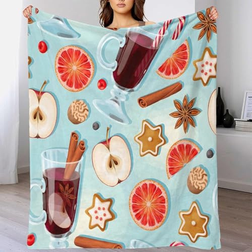 GDEKCIEAS Glass Of Mulled Wine Soft Sherpa Throw Blanket,Couch Bed Cozy Fleece Flannel Blanket Stylish 3D Print Lightweight & Warm for Home Decor Travel Use 40x50inch(100x130cm)