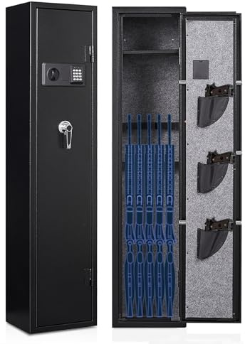 Gun Safe for Rifles and Pistols, Fireproof Long Gun Cabinet with Movable Racks and Shelf, Large Gunsafe for Home Storage