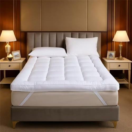 10cm Extra Thick Single Mattress Topper - Box Stitched, Hotel Quality Quilted Toppers - Comfy Cloud Heavy Fill Back Support Pain Relief Fitted Bed Cover Strong Elastic Straps