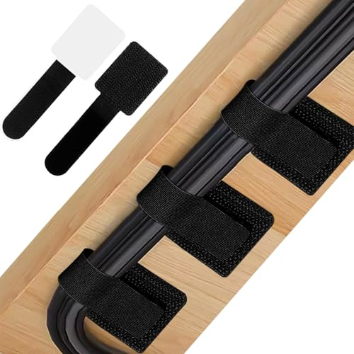 Paquete de 50 organizadores de cables bajo escritorio, ajustables con cinta adhesiva, bridas para cables reutilizables negras