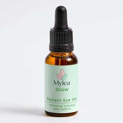 Mylea Glow Radiant Eye Gel Ögonkontur Uppfriskande med 1 % Koffein, Oljefri, Fuktgivande, Anti-trötthet, för Väskor och Mörka cirklar, ECOCERT Cosmos Natural-certifierad, för fet och mogen hud