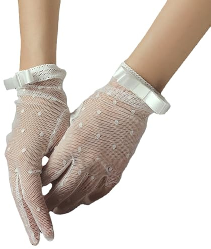 HUAJINGKEJI Brauthandschuhe mit durchsichtiger Spitze und Schleife, elegante Handbekleidung für besondere Anlässe, Brauthandschuhe, beige, One size