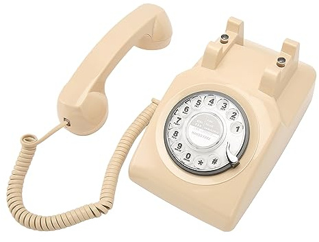 Sorandy Antik Retrotelefon med Modern Vetenskap och Teknik för Kontorshotell, Roterande Tangentbord (Beige)
