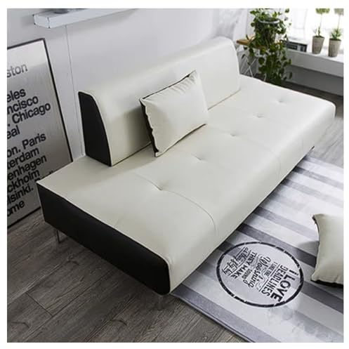 KIBONCY Kreatives Polstersofa mit bequemer geschwungener Rückenlehne, schwarz-weißes, farbblockiertes Pu-Leder-Loungesofa, for Wohnzimmer, Pensionen und Hotels(B,1.2M)