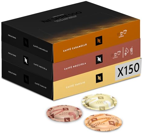Nespresso Professionnel - Bundle 150 Capsules cafés - Barista CREATIONS Caffè - (1 boîte de 50) - CARAMELLO & VANILIO & NOCCIOLA - Adapté aux professionnels