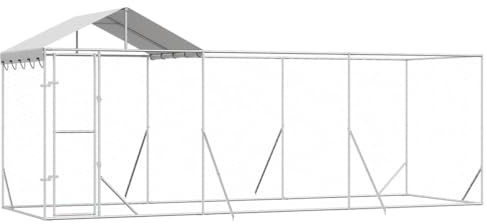 Verzinkter Stahl Hundezwinger mit Dach Silber 6x2x2,5 m, Outdoor-Hundekäfig mit abschließbarer Tür, robust und langlebig für Hunde und Kleintiere