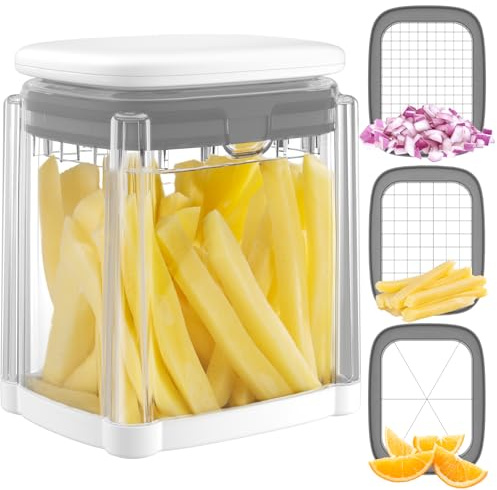 Potato Chipper Chip Cutter French Fry Cutter for Potatoes, 3 in 1 Fast Cutting Potato Chip for French Fries, Food Dicer Chop Box for Vegetables Fruits