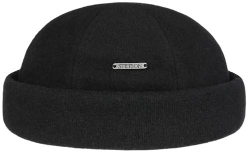 Stetson Sparr Umschlagmütze Dockermütze Mütze Wintermütze für Herren Fleecefutter Wollmütze mit Umschlag, Docker, Futter,, schwarz, XXL (62-63 cm)