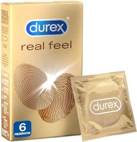Durex Real Feel, Preservativi Senza Lattice, Sensazione Naturale di Contatto sulla Pelle, 6 Profilattici