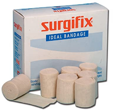 GIMA Surgifix - Benda Elastica Ideal, Orlata con Ganci Fermabenda, Bendaggio Elastico di Contenimento Non Adesivo, Misura 4,5 x 5 cm, 20 Rotoli Singolarmente Confezionati