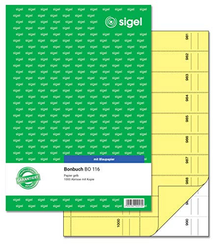 SIGEL BO116 Bonbuch Bonblock, 1000 Abrisse gelb, A4, 2x50 Blatt