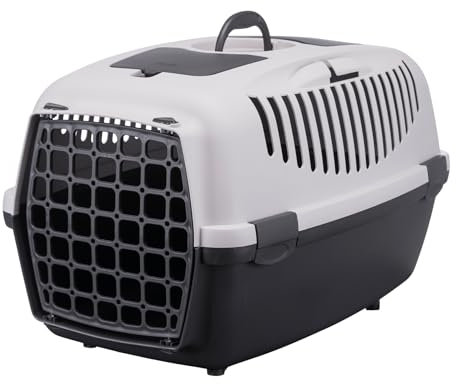 TRIXIE Transportbox Capri 3 – S: 40 × 38 × 61 cm, Grau, Transportbox für Hunde bis 12 kg – Tragebox für Haustiere, mit Metalltür vorne und praktischem Gitter oben für einfachen Zugang – 39831