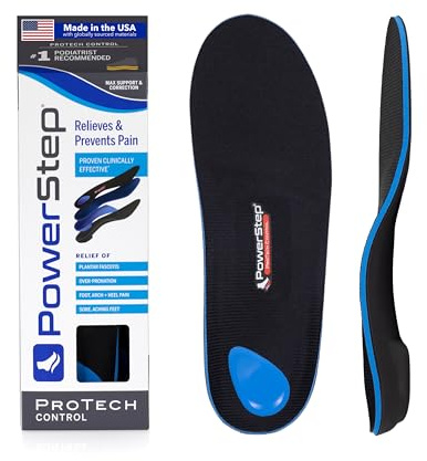 PowerStep ProTech Control Orthotic Insoles - Medical Grade Arch Support Inserts for Plantar Fasciitis Relief- Made in USA - Maximum Cushioning + ShockAbsorb Orthotic (M 7-7.5 W 9-9.5)