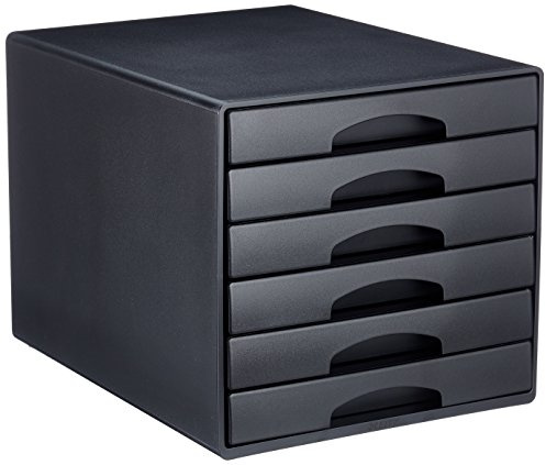 Leitz Schubladenbox mit 6 Schubladen, Für die Aufbewahrung von A4 Dokumenten und Utensilien, Schwarz, Plus Serie, 52120095