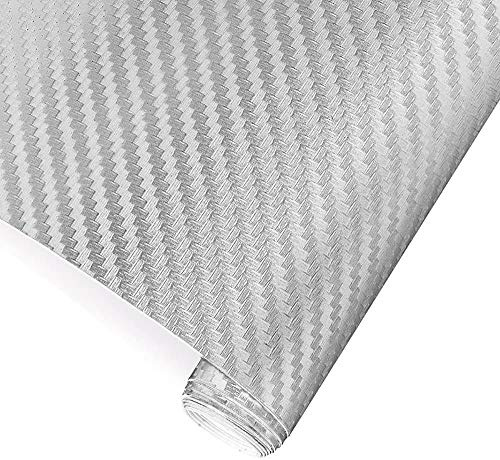 TRIXES Vinilo Carbono Plata 3D 30x150cm – Autoadhesivo Coche | Aplicación sin burbujas, acabado texturizado, renovación de superficie, estilo de vehículo y mejoras interiores