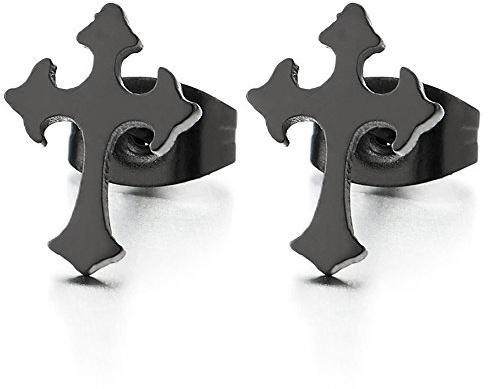Par Negro Cruz Pendientes de Hombres de Mujer, Acero Inoxidable, 2 Piezas