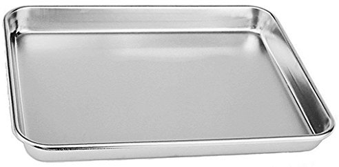 Hengdai Plat à grille-pain compact en acier inoxydable, résistant et sain, bord profond, finition miroir supérieure, passe au lave-vaisselle (23,1 x 17 x 2,5 cm)