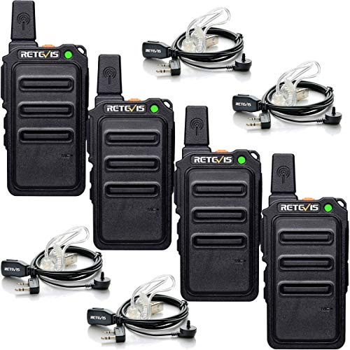 Retevis RT619 Funkgerät mit Headset, PMR446 Walkie Talkies Set Mini 2 Paar | 16 Kanäle VOX Squelch, 1300mAh Wiederaufladbar Micro USB Lizenzfrei Funkgeräte Set Einzelhandel, Restaurants