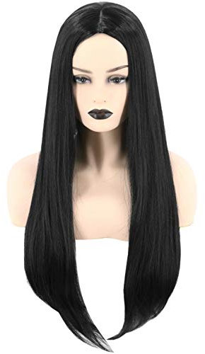 Topcosplay Women's Long Black Straight Wig Cosplay Wig Halloween Costume Wigs (Black)