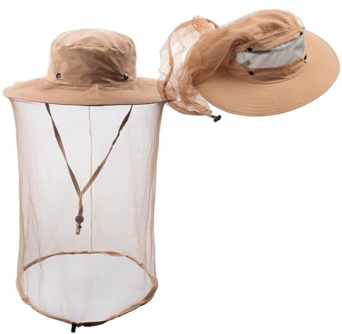 Fishing weedeating Hat Sun Protection Hat Mosquito Head Net for Outdoors Hat with Hidden Net Mesh Khaki