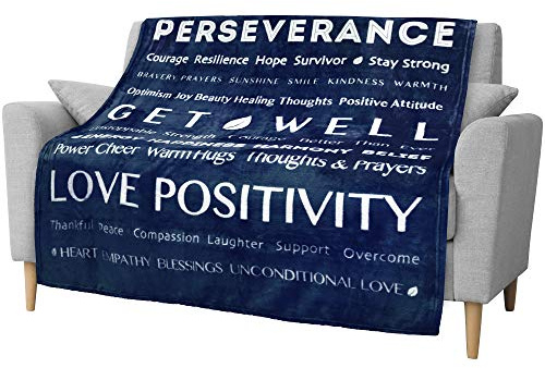 PAVILIA Healing Blanket, Get Well Soon Gift Blanket for Women, Men | Warm Hugs Inspirational Gift, Soft Fleece Throw with Positive Energy, Comfort, Love for Recovery (50x60, Navy Blue)