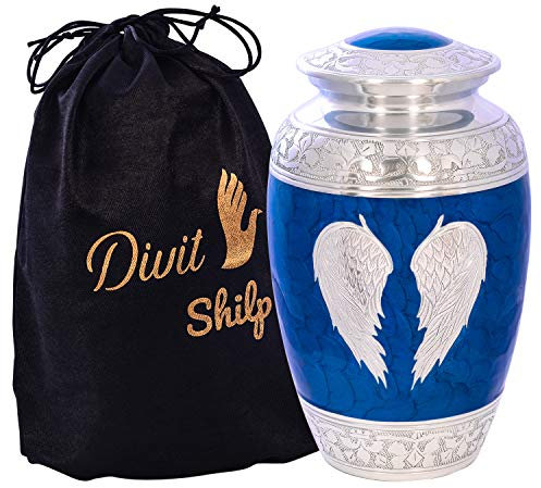 Divit Shilp Urne de crémation pour Cendres humaines avec Sac en Velours, pour Adultes pesant jusqu'à 100 Kilos by (Angel Wings, Adult)