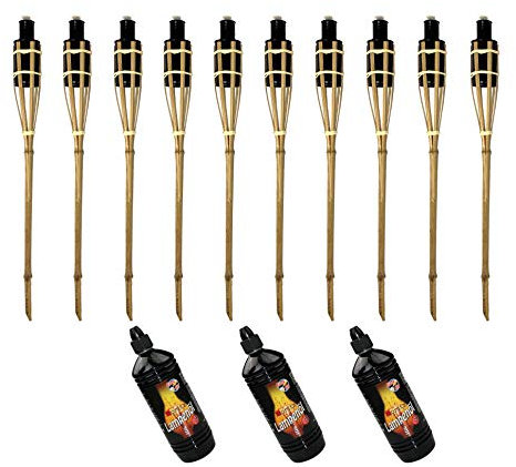 Moritz 10x Bambusfackeln Fackel 60 cm Standard Natur + 3X 1000ml Lampenöl Gartenfackel Ölfackeln Garten Deko Öllampe Wegleuchte