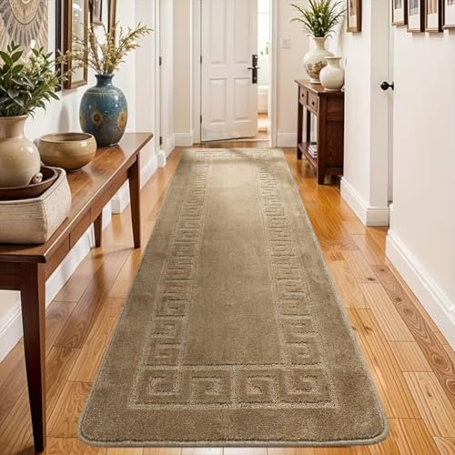 PHP Anti Slip Hallway Carpet Runner Rug, 60 x 220 cm Non-Slip Gel Back Door Runners Rug, Washable Long Enterway Anti Slip Rugs for Living Room and Hallway - Beige