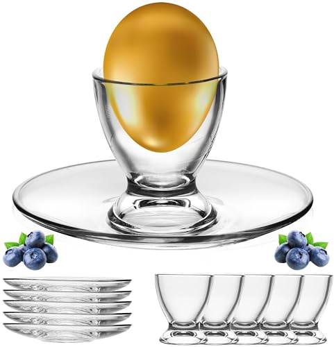 PLATINUX Eierbecher mit Untertasse aus Glas Set (12-Teilig) Eierständer Eierhalter Frühstück Egg-Cup Brunch