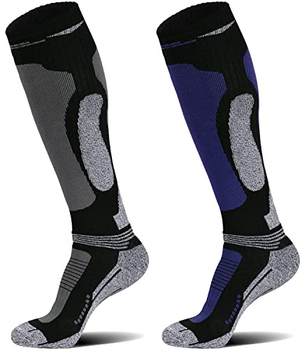 Muezna 2 Paar Merinowolle Skisocken, Herren Damen Knie-Hochleistungs-Thermosocken für Winter, Schnee, Snowboarden, Outdoor-Sport, Jagd
