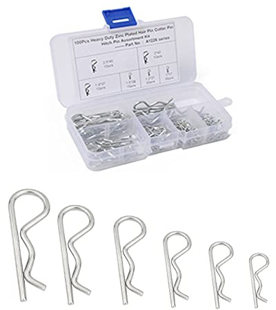 BDHI 100pcs Stainless Steel R Cotter Pin 6size Carbon Steel Hitch R Split Clips Retaining Spring Hitch Cotter Assortment Hitch Pin Clips Fastener Set for Tow Tractor Light Truck Lawn Mower(D33-100)