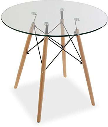 Versa Priya Mesa de Comedor para Cocina, Terraza, Jardín o Comedor, Medidas (Al x L x An) 73 x 80 x 80 cm, Cristal y Madera, Color Marrón y Transparente