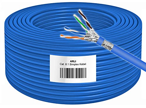 ARLI Cat8.1 Verlegekabel 100m | S/FTP doppelt geschirmt | bis zu 40 Gbit/s & 2000 MHz | Halogenfrei LSZH | AWG 23 Massivleiter | PoE+ & Multimedia | Metermarkierung | Ethernet Netzwerkkabel Cat8