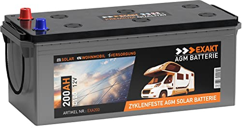 EXAKT AGM Batterie 200Ah 12V Solarbatterie Wohnmobil Boot Versorgung 180Ah