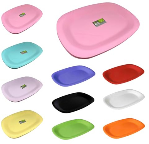 ECO Reusable Plastic Set-of-2 Serving Platter Ideal for Picnics and Parties, Extremely Durable Plastic (Pink)