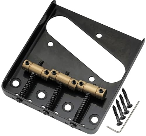 Musiclily Pro BT008 54mm Vintage Guitar Bridge Barrel Brass 3-Saddle, Black | Steel Plate, for Squier & Imported Tele Style Electric Guitar