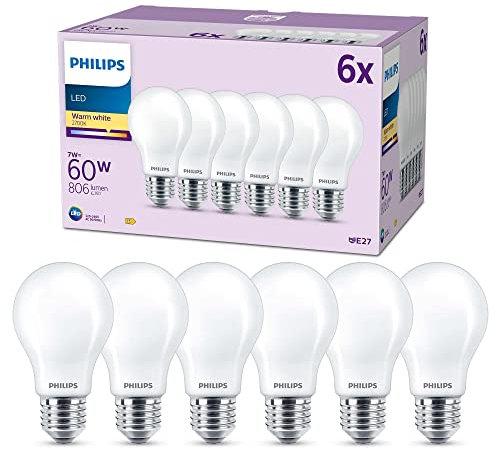 Philips pack de 6 ampoules LED E27, 40W, 2700K, blanc chaud, verre