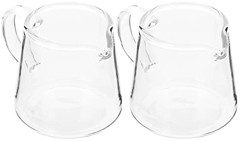 UPKOCH 2Pcs Glass Creamer Pitcher with Handles Milk Creamer Cup Jugs Clear Espresso Coffee Milk Pourer for Tea Maple Syrup Serving (120ml)