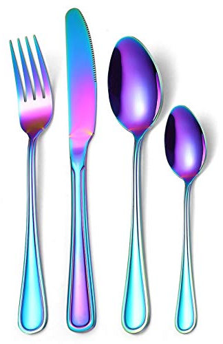 24 stücke Gold Besteck Abendessen Set Geschirr Besteck Set Gerichte Messer Gabeln Löffel Westliche Küche Geschirr 304 Edelstahl essgeschirr (Color : 24pcs Rainbow)