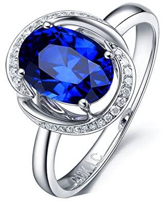 KnSam Echter Schmuck, Ring Für Damen 18 Karat Weiß Gold, Trauringe Pärchen Ringe Hochzeitsring Tansanit 2.1ct Klassischer Ringe mit Natürlicher Diamant Gr.58 (18.5)