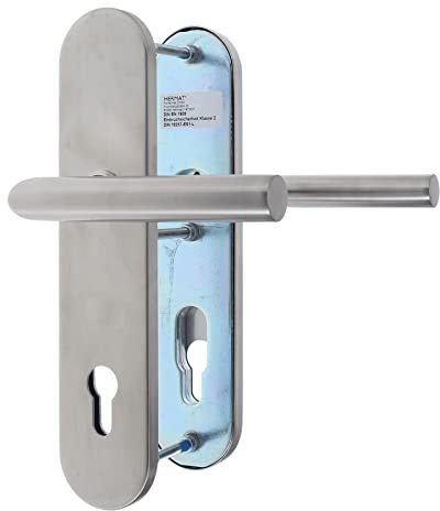 ToniTec Haustür Schutz-Drückergarnitur Edelstahl Entfernung 92 mm L-Form ohne Zylinderabdeckung für Türstärke 64-83 mm