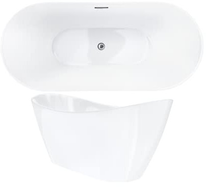 VBChome Badewanne 160x72 cm Chrom Acryl SET Premium Badewanne Freistehend Eingebauter Überlauf Siphon Inklusive Modern Komfort Elegant Top Qualität