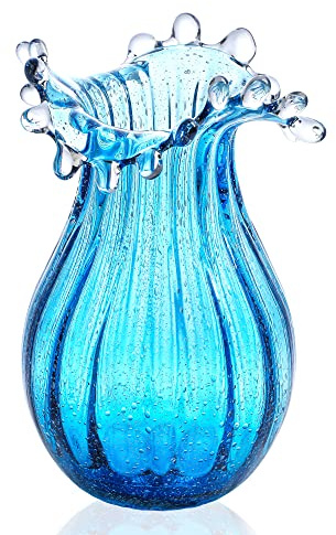 20,3 cm große Blasen-Vase aus geblasenem Glas, Moderne Kunst, Blumenvase, Dekoration für Zuhause, Wohnzimmer, Büro, Tafelaufsatz, Tisch und Hochzeit, Blau | Glasvase für Heimdekoration, Wohnzimmer, Büro, Tafelaufsatz, Tisch und Hochzeit, Blau