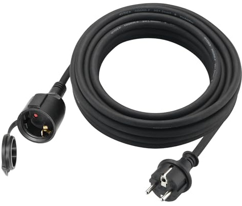 Verlängerungskabel Outdoor 3m für den Außenbereich, Gummi Verlängerung Stromkabel mit Schuko Stecker, IP44 Verlängerungsleitung 3G1,5 mm² Kabel, Elektrokabel außen, mit Schutzkappe, 3500w, Schwarz