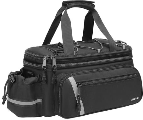 MOSISO 8L Sacoche Vélo Porte Bagage Arrièreavec Housse de Pluie,Sac Isotherme pour Bagage,Sac de Siège Arrière de Vélo Isolé avec 2 de Pliables,Sac à Bandoulière pour Selle Cargo,Noir